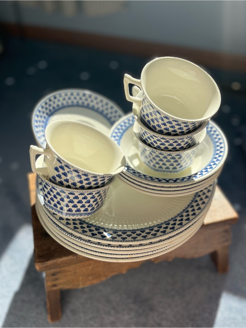 Adams Blue and White Floral Ceramic Dinnerware Set
